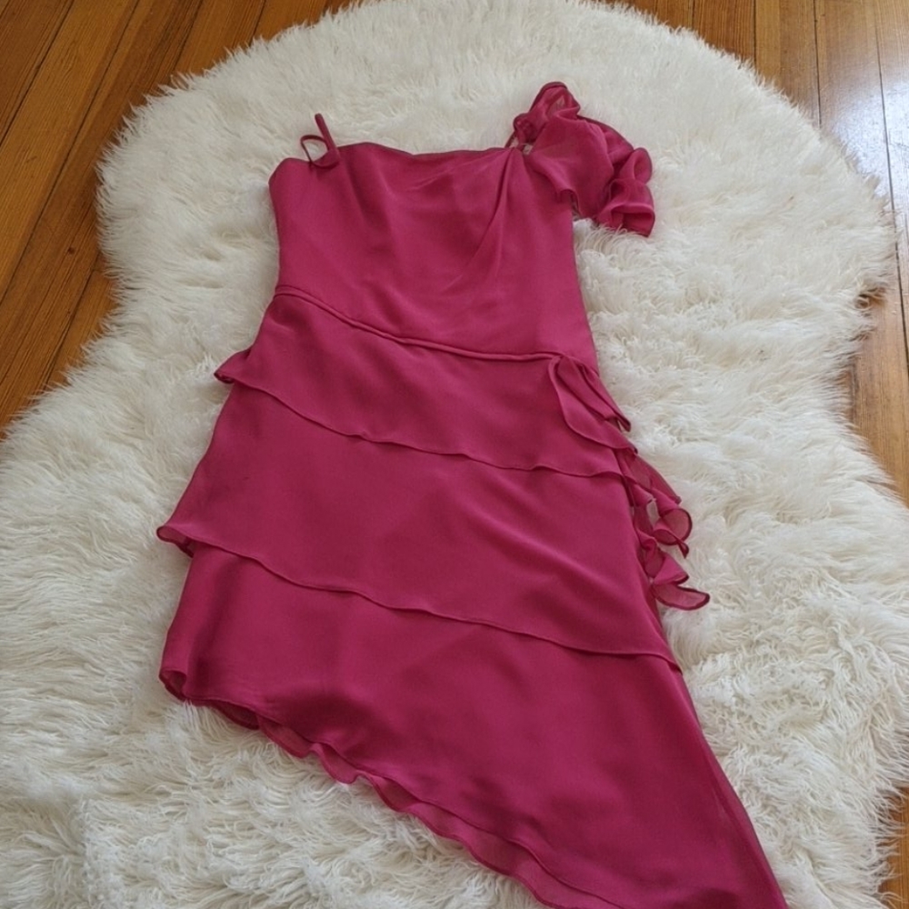 Pink Crepe Asymmetrical Layered Dress